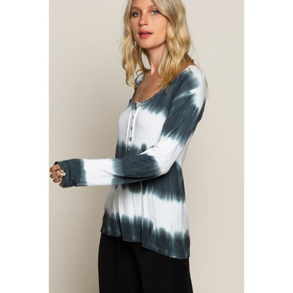 SALE! POL Soft Knit White Indigo Stripe Tunic Shirt Tie Dye Summer Springs - Picture 2 of 7